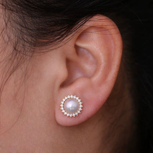 Sunflower Akoya Pearl Stud Earrings – 18K Gold Vermeil / Sterling Silver